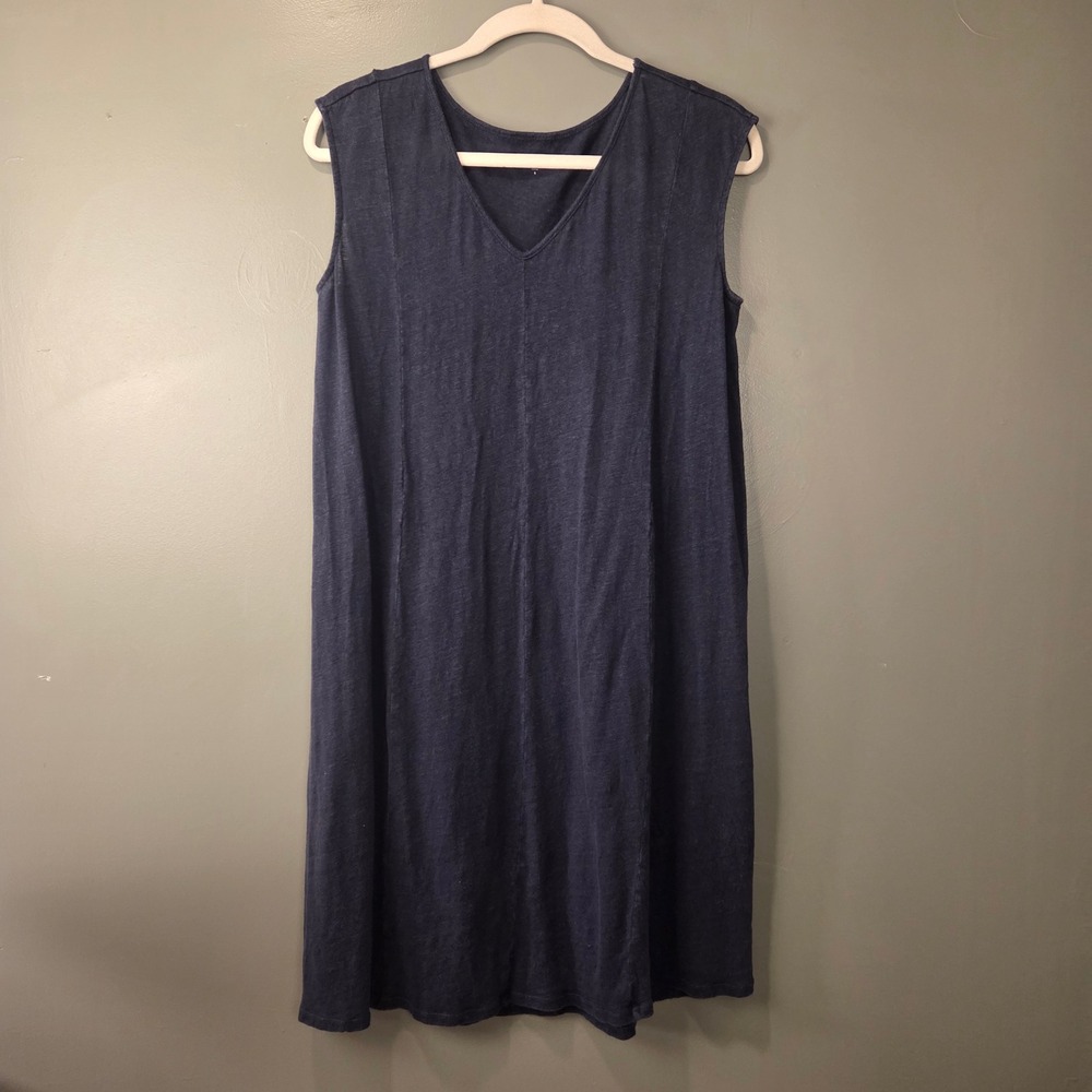 Garnet Hill Women's 100% Organic Linen Tank Mini Dress Navy Blue Size S